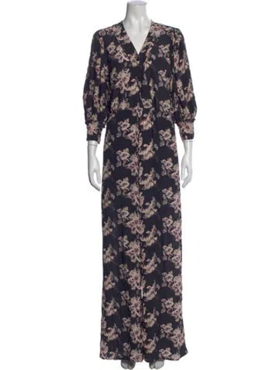 Pre-owned Iro Floral Print V-neck Jumpsuit In Black