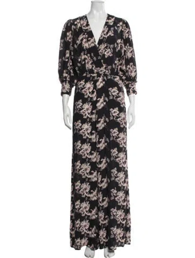 Pre-owned Iro Floral Print V-neck Jumpsuit In Black
