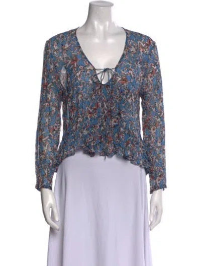 Pre-owned Iro Floral Print V-neck Top In Blue