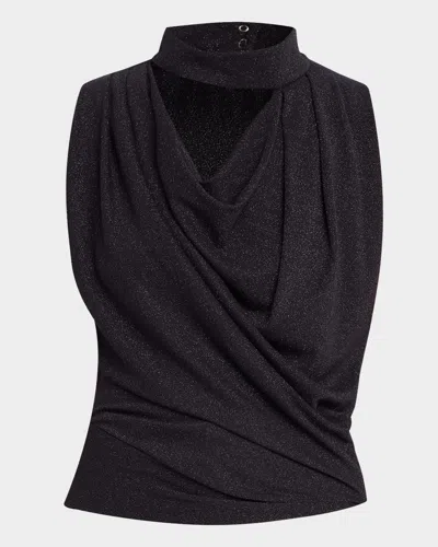 Iro Foa Sparkly Draped Top In Blacksilver