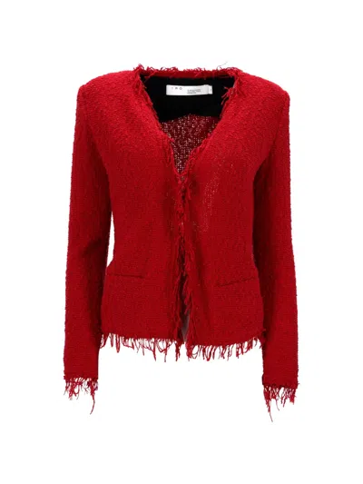 Pre-owned Iro Frayed Tweed Jacket In Red