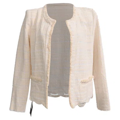 Iro Frayed Tweed Open Blazer In Cream Cotton In White
