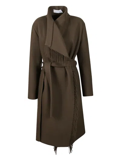 Iro Fringed Belted Coat In Brown