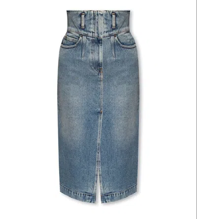 Iro Letala Distressed Denim Midi Skirt In Blue