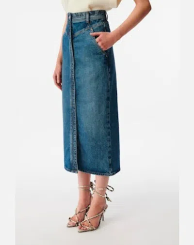 Iro Garice Denim Midi Skirt In Blue In Black