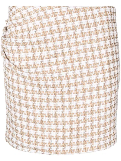 Iro Garna Ruched Houndstooth Mini Skirt In Beige