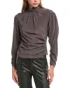 Iro Gelisa Ruched Cutout Silk Crepe De Chine Turtleneck Top In Grey