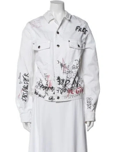 Pre-owned Iro Graphic Print Denim Jacket In White