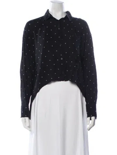 Pre-owned Iro Graphic Print Long Sleeve Button-up Top In Blue