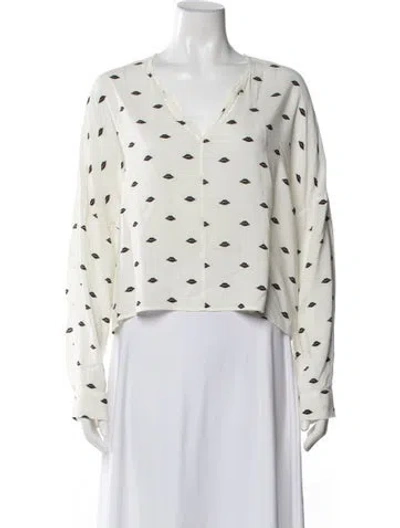 Pre-owned Iro Graphic Print V-neck Blouse In White