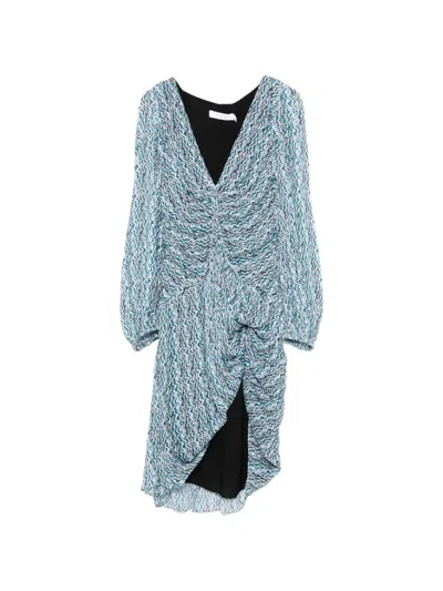 Iro Graphic-print Gathered A-line Mini Dress In Blue