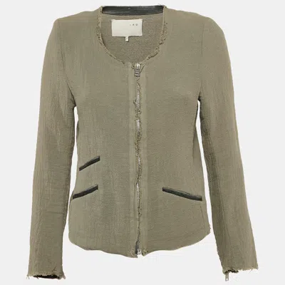 Pre-owned Iro Green Textured Cotton Zip-up Raw Edged Jacket S