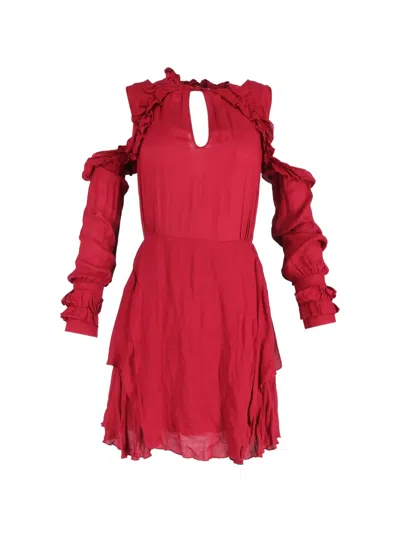Pre-owned Iro Hanie Ruffle-detail Cold-shoulder Mini Dress In Red