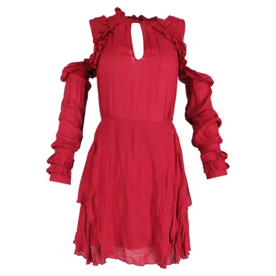 Pre-owned Iro Hanie Ruffle Mini Cold Shoulder Dress In Maroon Viscose In Red