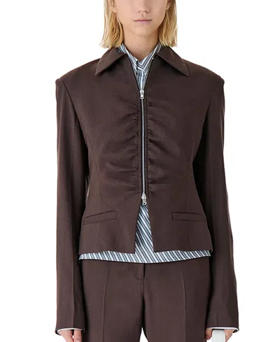 Iro Helvina Long Sleeve Tailored Blazer Jacket In Brown