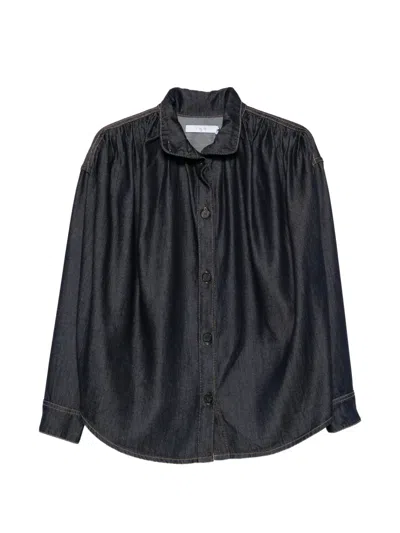 Iro High-neck Gathered-detail Shirt In Blue