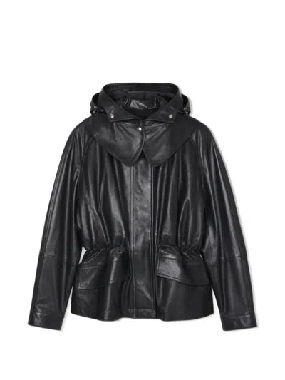 Iro Hooded Elastic-waistband Leather Jacket In Black