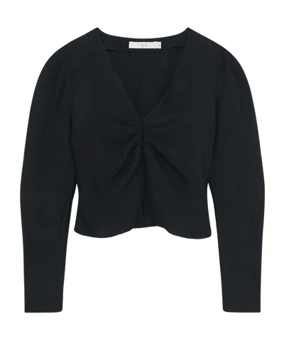 Iro Imae Striped Short V-neck Blouse In Black