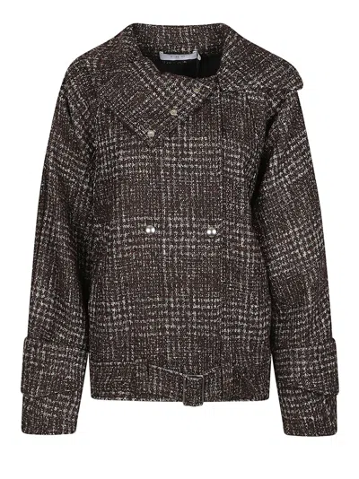 Iro Inja Checkered Textured Cotton-blend Jacket In Brown