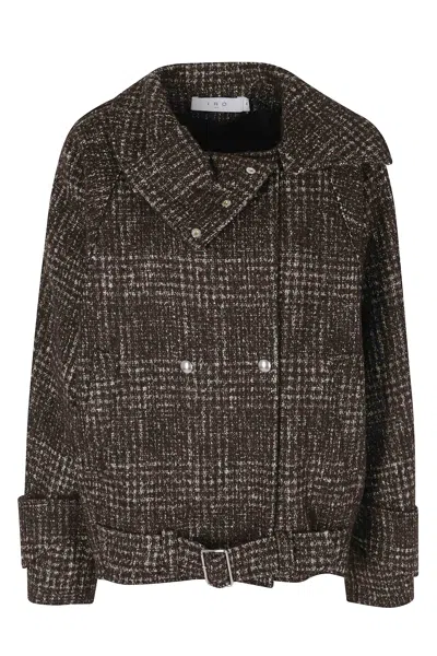 Iro Inja Moro Checkered Wool-blend Boxy Bomber Jacket In Black