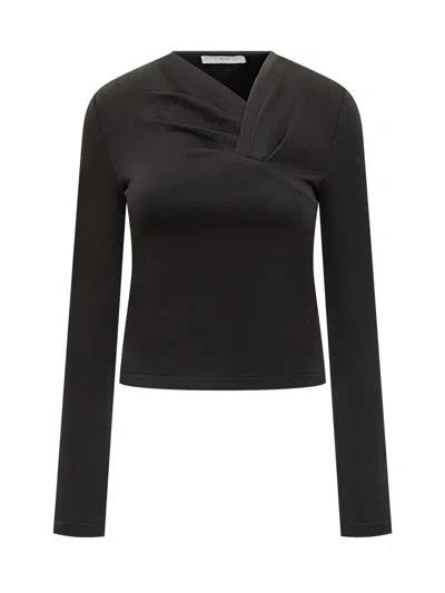 Iro Mala Draped-neckline Long-sleeve Top In Black