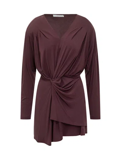 Iro Bordeaux Draped Dress With V-neckline In Brown