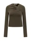 Iro Khaki Top With Crossover Neckline In Green