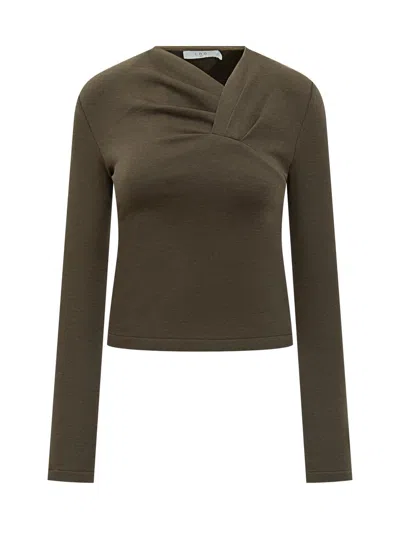 Iro Khaki Top With Crossover Neckline In Green