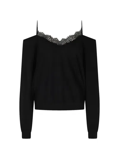 Iro Ivoire Lace-trim Cold-shoulder Sweater In Black