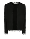 Iro Cotton Blend Collarless Jacket With Frayed Edges In Black