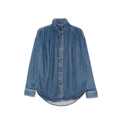 Iro Julie Button High-neck Denim Jacket In Blue