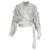 Iro Jarl Lace-trimmed Satin-jacquard Wrap Top In White Viscose In White