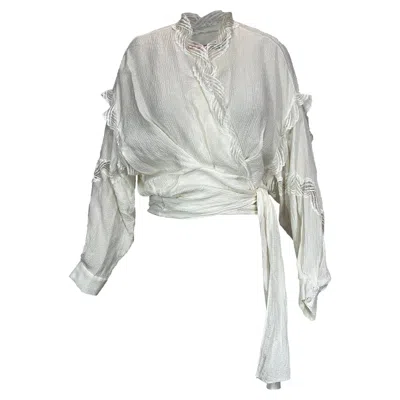 Iro Jarl Lace-trimmed Satin-jacquard Wrap Top In White Viscose