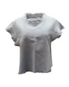 Iro Jean Florie Frayed Sleeves Top In Light Blue Denim In Blue