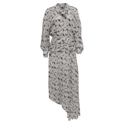 Iro Jensen Asymmetric Printed Midi Dress In White Viscose In Gray