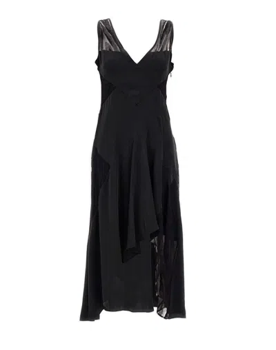 Iro Silk Dress With Asymmetric Hem And Flounced Pattern In Black
