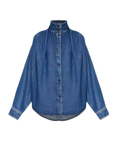 Iro Julie Button High-neck Denim Jacket In Blue