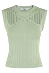 Iro Cut-out Neckline Sleeveless Top With Woven Crossover Detail In Almond Green