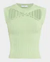 Iro Cut-out Neckline Sleeveless Top With Woven Crossover Detail In Almond Green
