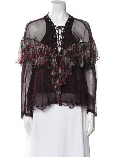 Pre-owned Iro Lace Pattern Cowl Neck Blouse In Blue