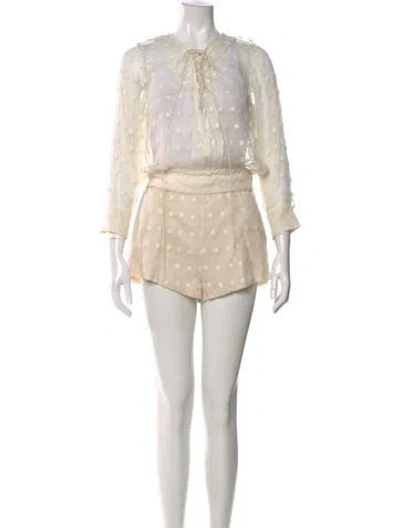 Pre-owned Iro Lace Pattern Crew Neck Romper In Neutral