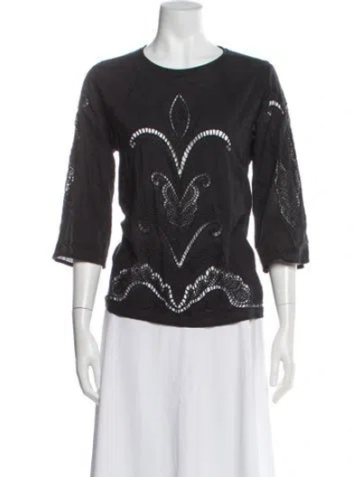 Pre-owned Iro Lace Pattern Crew Neck Top In Black