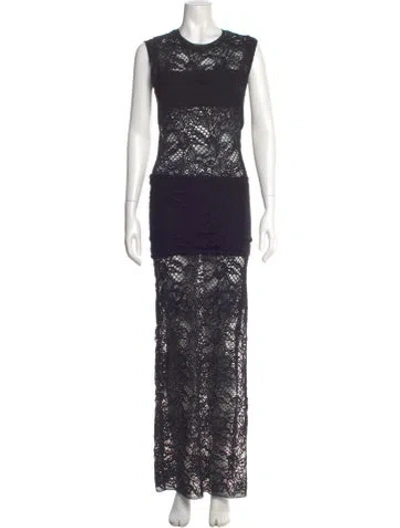 Pre-owned Iro Lace Pattern Long Dress In Black