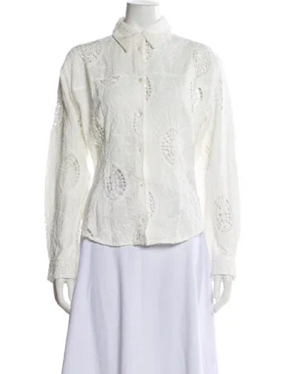 Pre-owned Iro Lace Pattern Long Sleeve Blouse In White