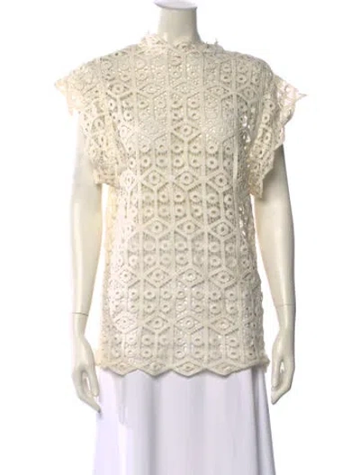 Pre-owned Iro Lace Pattern Mock Neck Blouse In Neutral