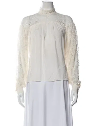 Pre-owned Iro Lace Pattern Mock Neck Blouse In White