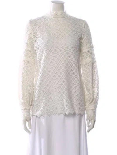Pre-owned Iro Lace Pattern Mock Neck Top In White