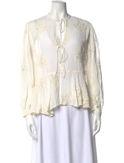 Pre-owned Iro Lace Pattern Tie Neck Blouse In White