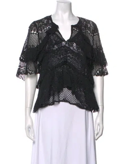 Pre-owned Iro Lace Pattern V-neck Blouse In Black