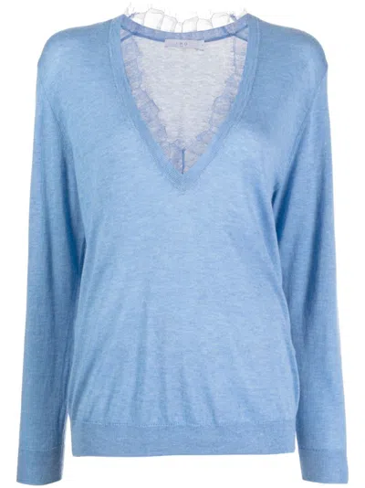 Iro Lace-trim Fine-knit Jumper In Blue